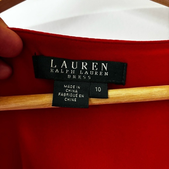 Lauren Ralph Lauren Barolo Red Ruched Empire-Waist Cap-Sleeve‎ Dress size 10 - Picture 11 of 12